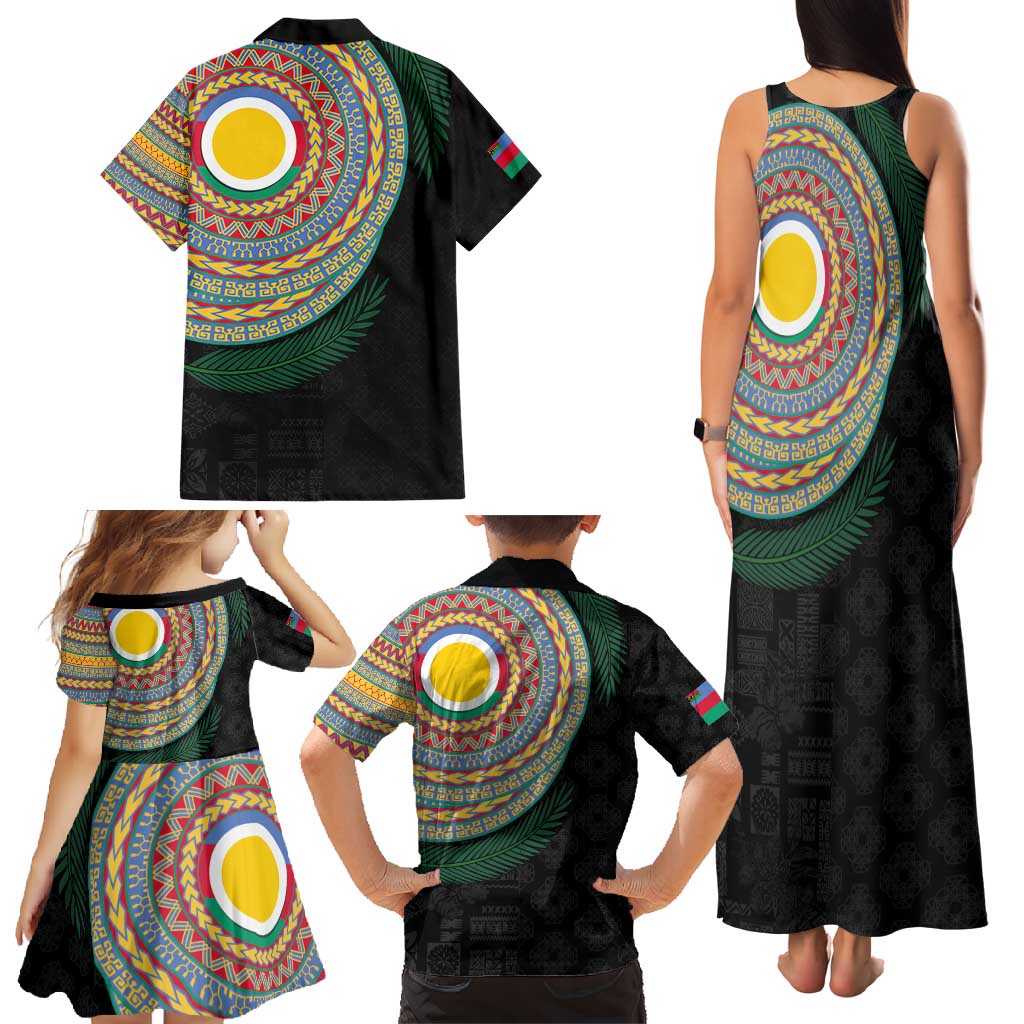 Shefa Tribal Tattoo with Namele Leaves Family Matching Tank Maxi Dress and Hawaiian Shirt