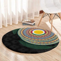 Shefa Tribal Tattoo with Namele Leaves Round Carpet