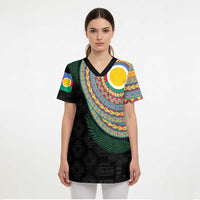 Shefa Tribal Tattoo with Namele Leaves Scrub Top LT03 - Polynesian Pride