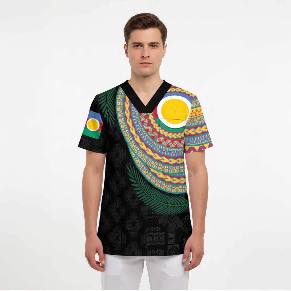 Shefa Tribal Tattoo with Namele Leaves Scrub Top LT03 - Polynesian Pride