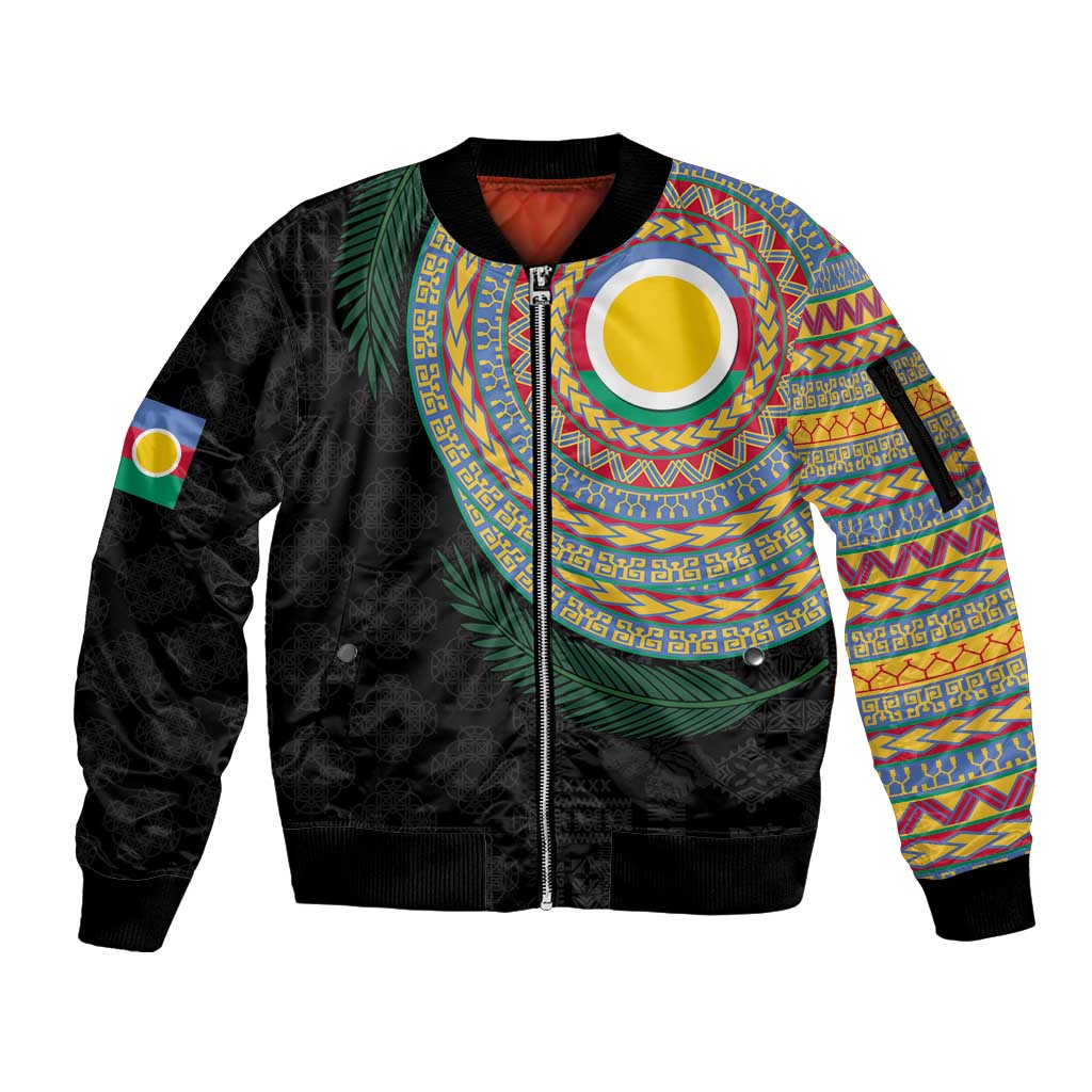 Shefa Tribal Tattoo with Namele Leaves Sleeve Zip Bomber Jacket