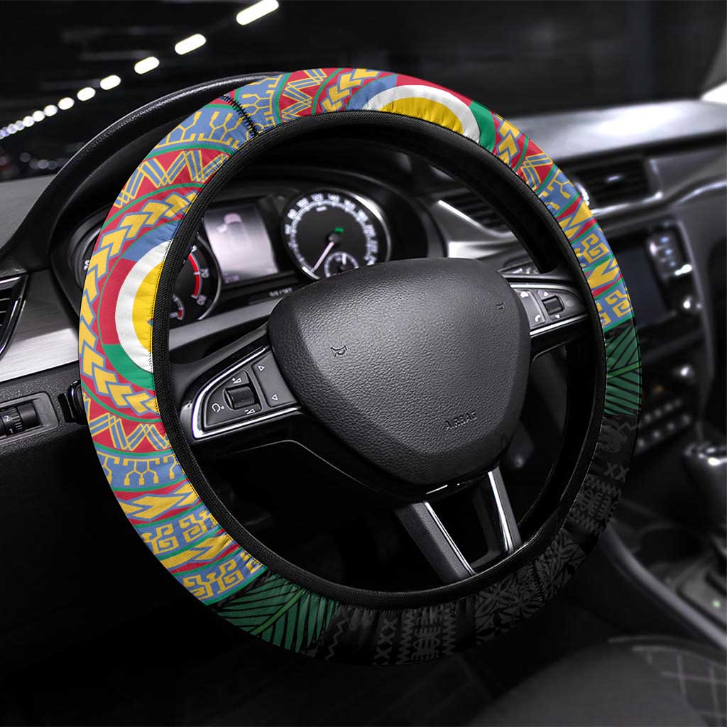 Shefa Tribal Tattoo with Namele Leaves Steering Wheel Cover LT03 Universal Fit Black - Polynesian Pride