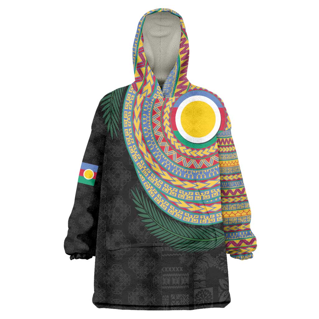 Shefa Tribal Tattoo with Namele Leaves Wearable Blanket Hoodie LT03 One Size Black - Polynesian Pride