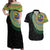 Tafea Tribal Tattoo with Namele Leaves Couples Matching Off Shoulder Maxi Dress and Hawaiian Shirt