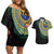Tafea Tribal Tattoo with Namele Leaves Couples Matching Off Shoulder Short Dress and Hawaiian Shirt