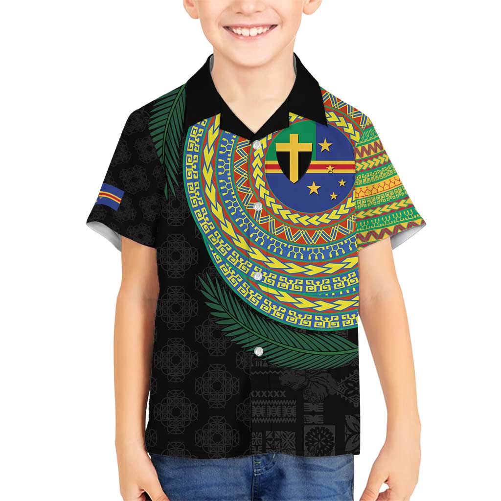 Tafea Tribal Tattoo with Namele Leaves Family Matching Off Shoulder Maxi Dress and Hawaiian Shirt
