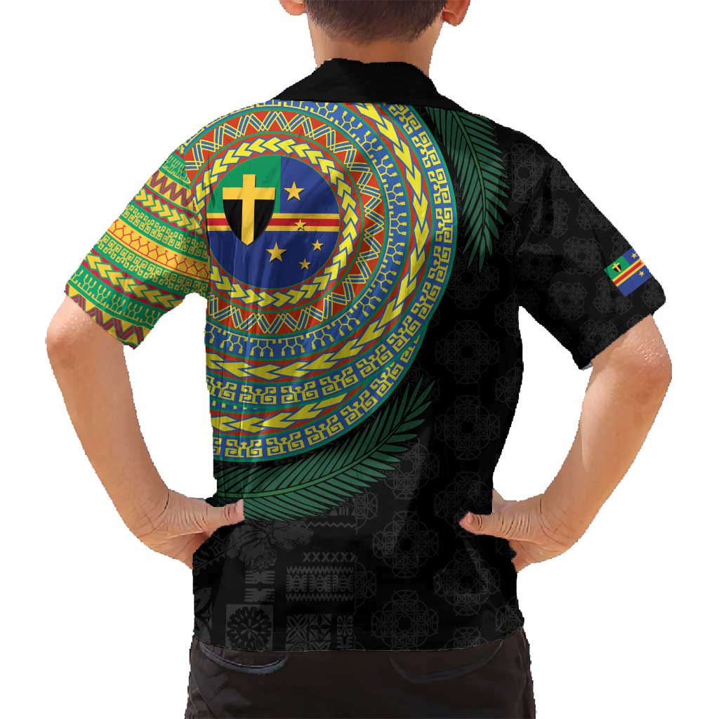 Tafea Tribal Tattoo with Namele Leaves Family Matching Off Shoulder Short Dress and Hawaiian Shirt