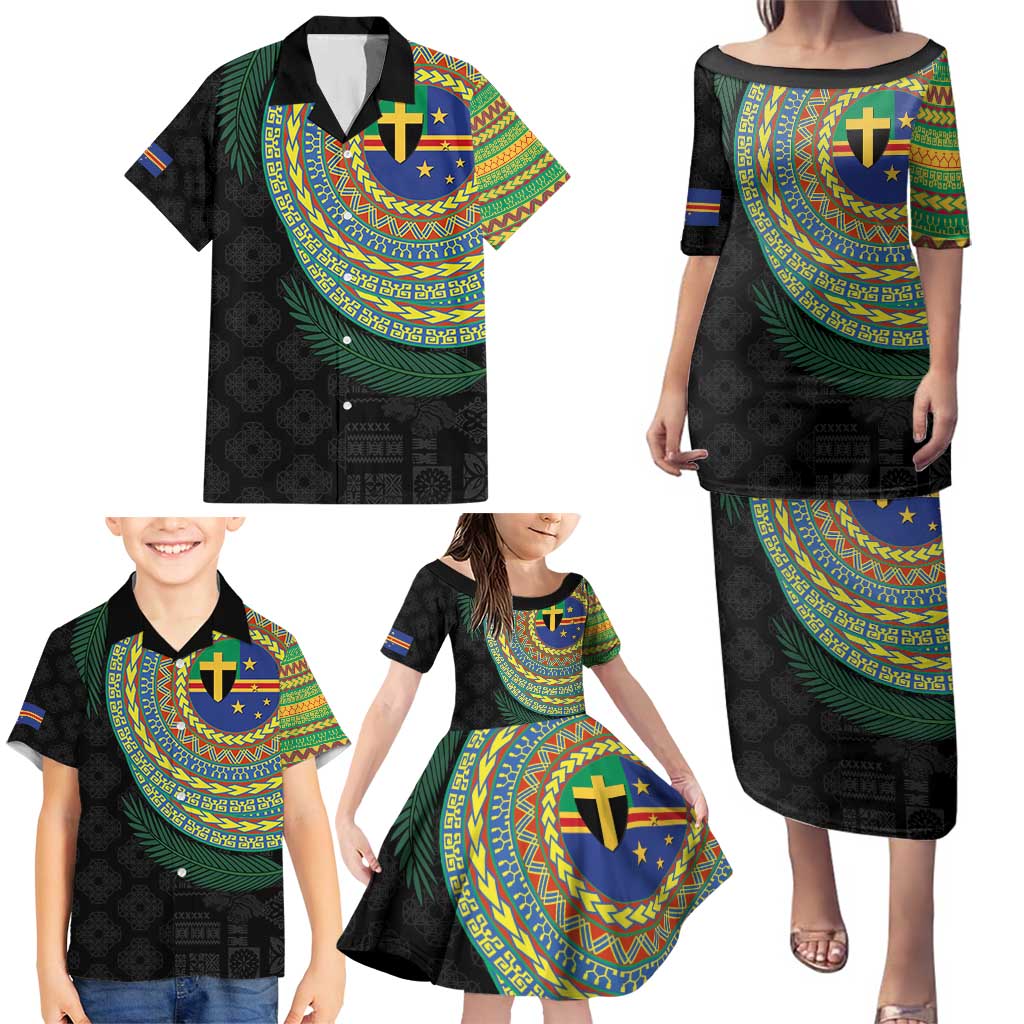 Tafea Tribal Tattoo with Namele Leaves Family Matching Puletasi and Hawaiian Shirt LT03 - Polynesian Pride