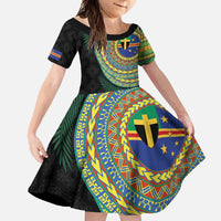 Tafea Tribal Tattoo with Namele Leaves Family Matching Short Sleeve Bodycon Dress and Hawaiian Shirt
