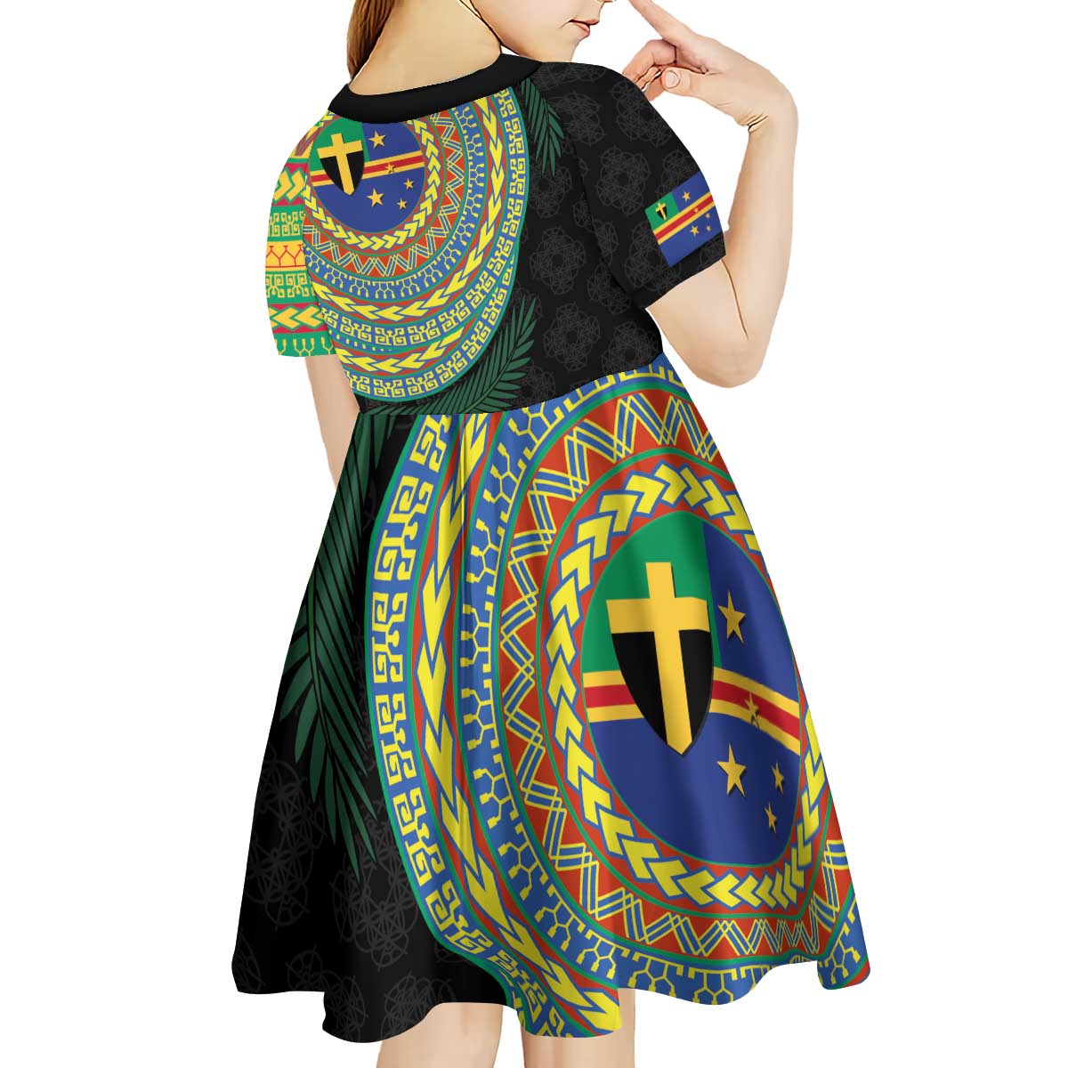 Tafea Tribal Tattoo with Namele Leaves Kid Short Sleeve Dress LT03 - Polynesian Pride