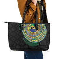 Tafea Tribal Tattoo with Namele Leaves Leather Tote Bag