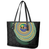 Tafea Tribal Tattoo with Namele Leaves Leather Tote Bag