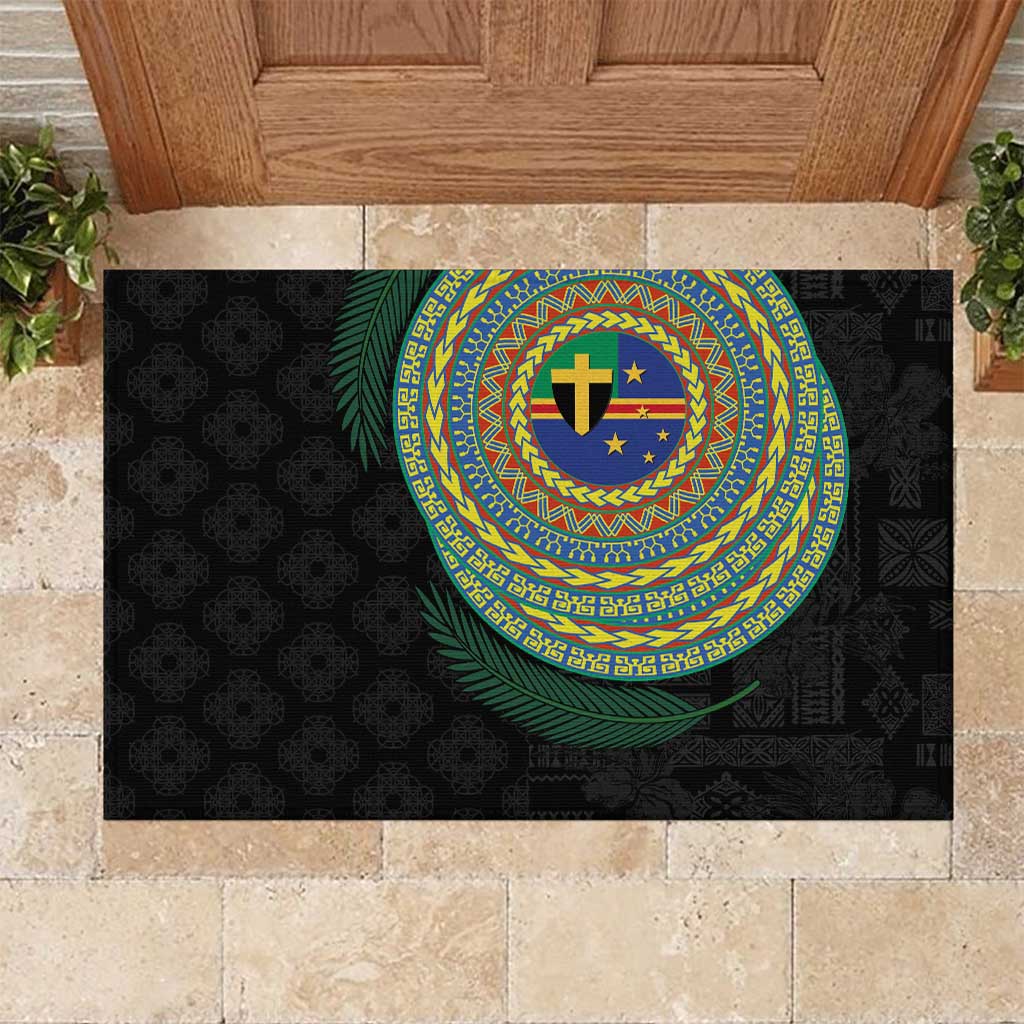 Tafea Tribal Tattoo with Namele Leaves Rubber Doormat LT03 Black - Polynesian Pride