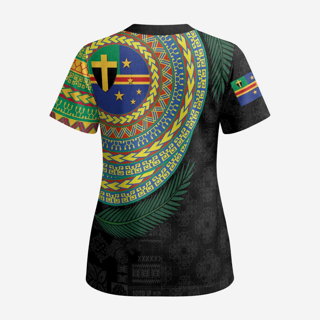 Tafea Tribal Tattoo with Namele Leaves Scrub Top LT03 - Polynesian Pride