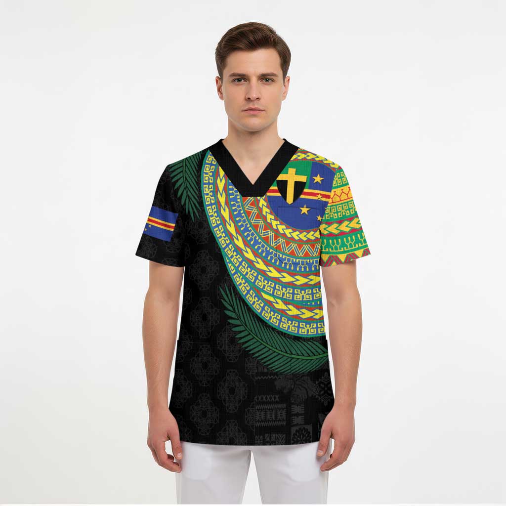Tafea Tribal Tattoo with Namele Leaves Scrub Top LT03 - Polynesian Pride