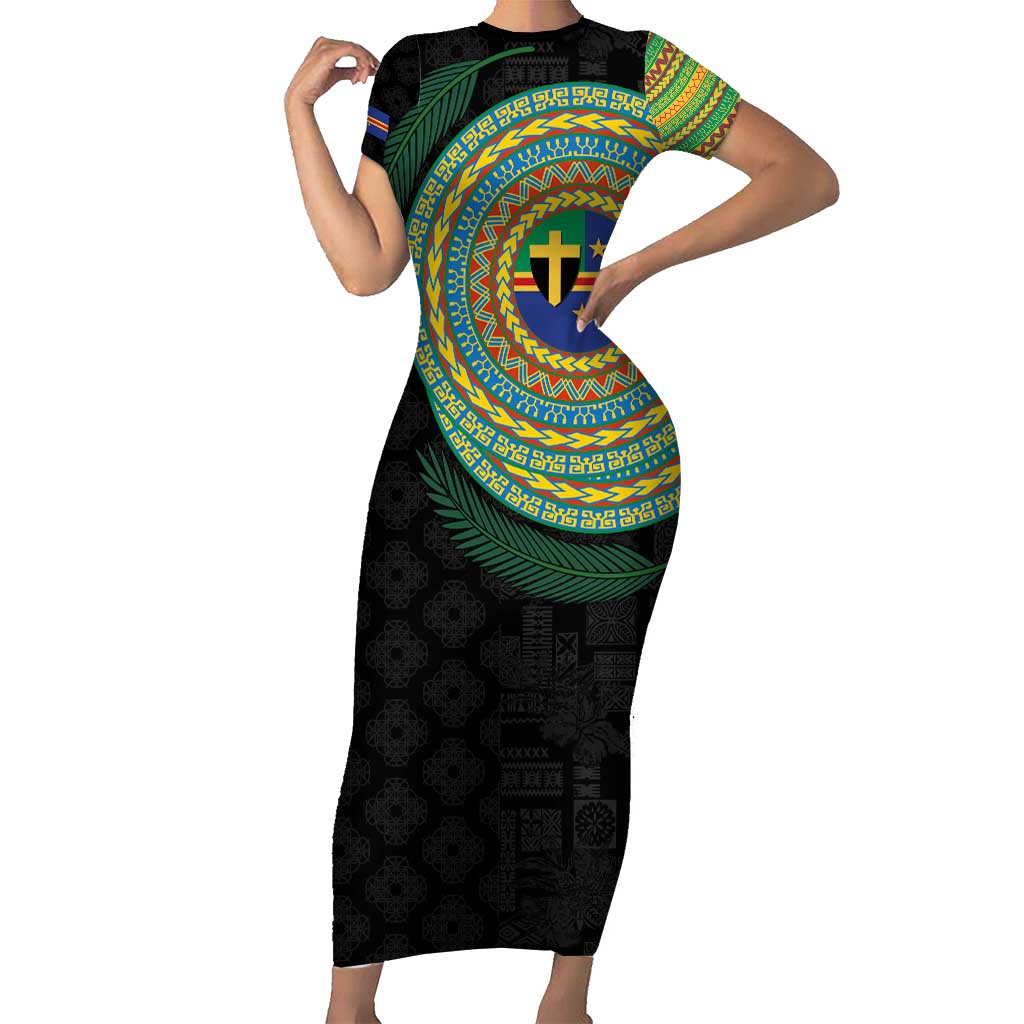 Tafea Tribal Tattoo with Namele Leaves Short Sleeve Bodycon Dress