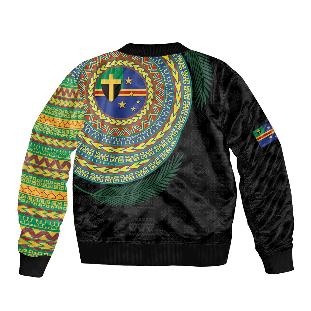 Tafea Tribal Tattoo with Namele Leaves Sleeve Zip Bomber Jacket