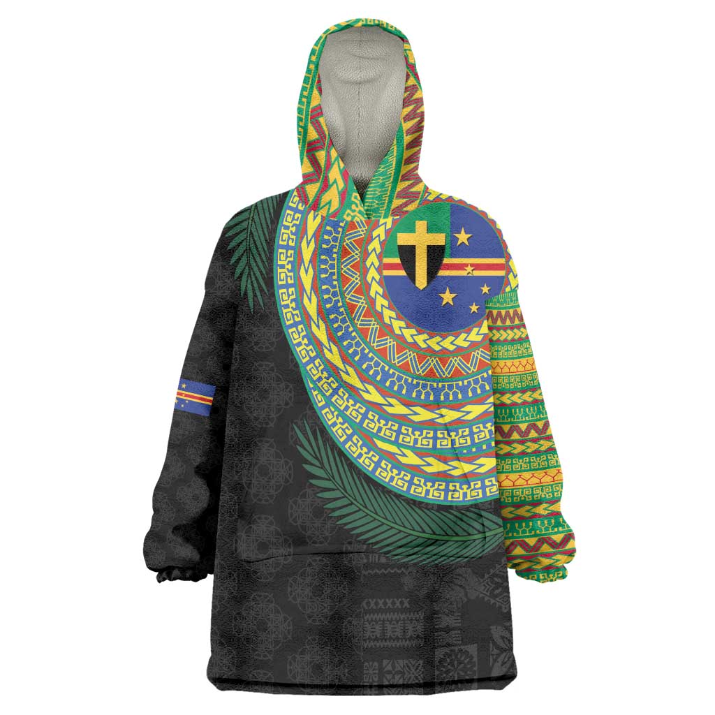 Tafea Tribal Tattoo with Namele Leaves Wearable Blanket Hoodie LT03 One Size Black - Polynesian Pride