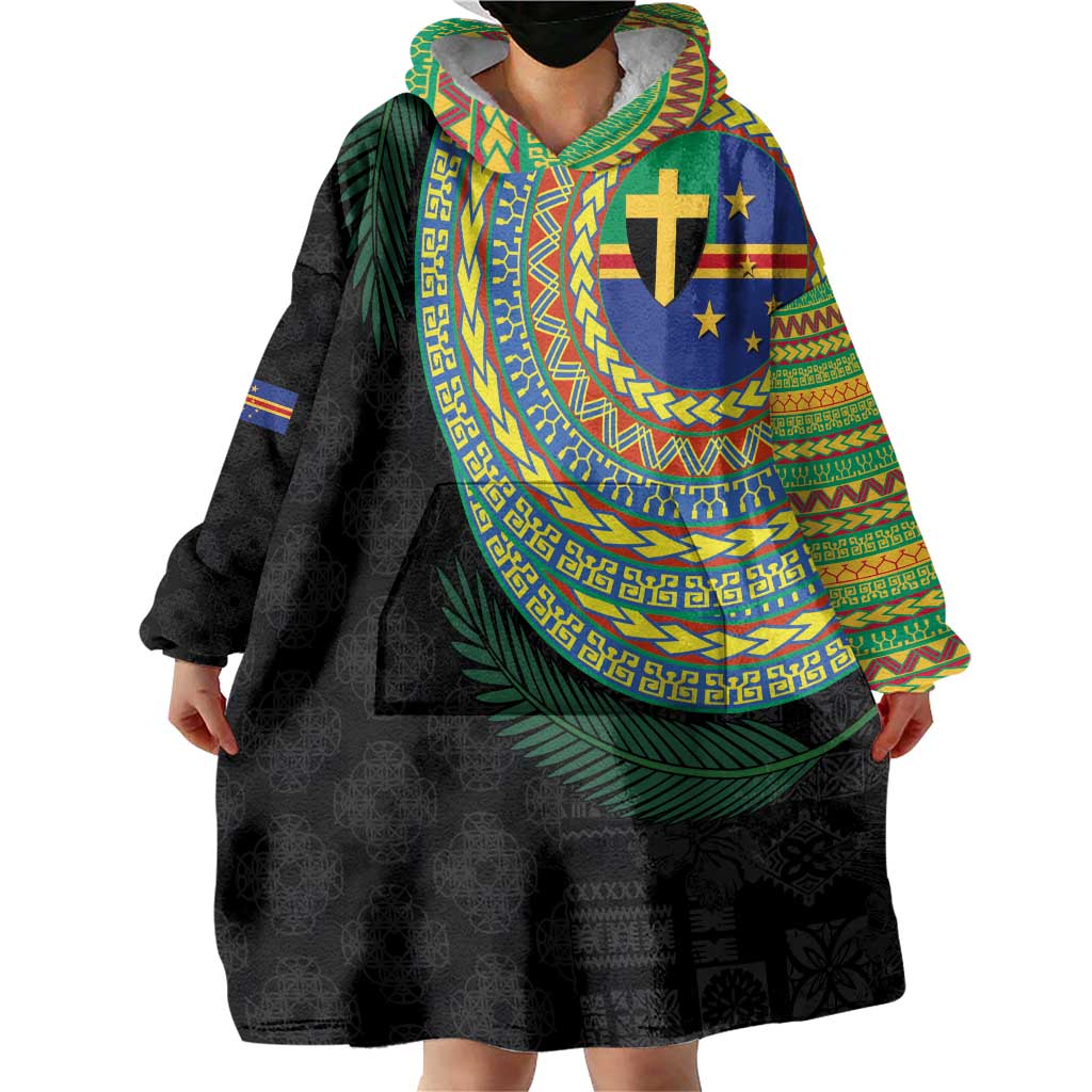 Tafea Tribal Tattoo with Namele Leaves Wearable Blanket Hoodie LT03 - Polynesian Pride