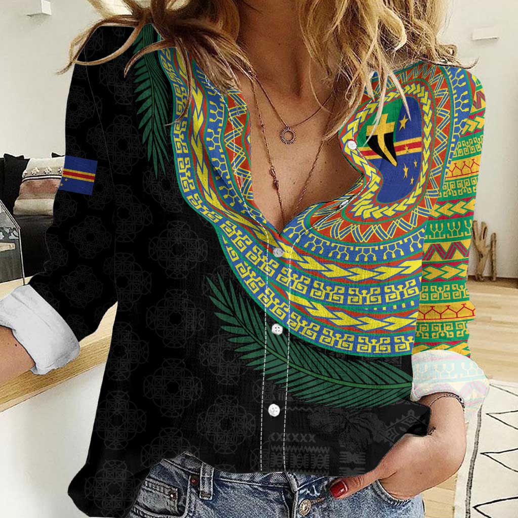 Tafea Tribal Tattoo with Namele Leaves Women Casual Shirt