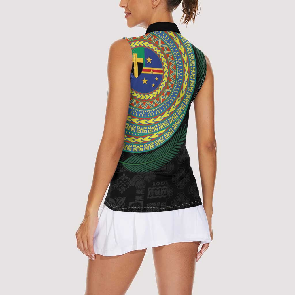 Tafea Tribal Tattoo with Namele Leaves Women Sleeveless Polo Shirt