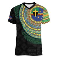 Tafea Tribal Tattoo with Namele Leaves Women V-Neck T-Shirt