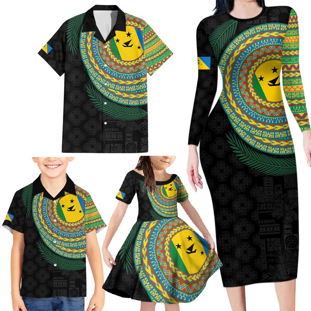 Malampa Tribal Tattoo with Namele Leaves Family Matching Long Sleeve Bodycon Dress and Hawaiian Shirt LT03 - Polynesian Pride