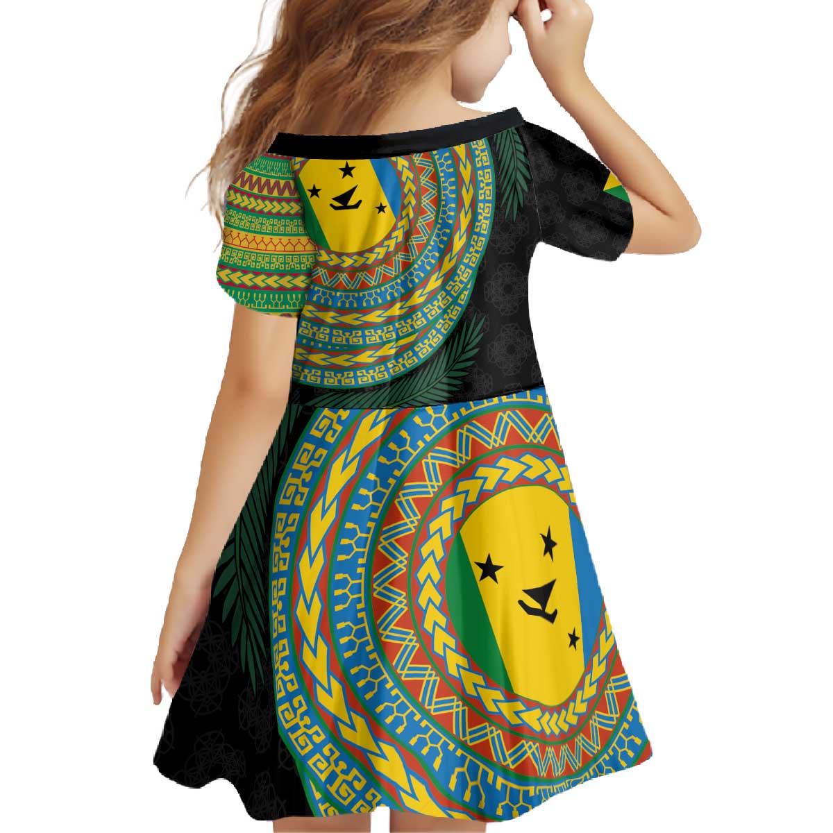 Malampa Tribal Tattoo with Namele Leaves Family Matching Off The Shoulder Long Sleeve Dress and Hawaiian Shirt