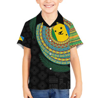 Malampa Tribal Tattoo with Namele Leaves Family Matching Off Shoulder Maxi Dress and Hawaiian Shirt