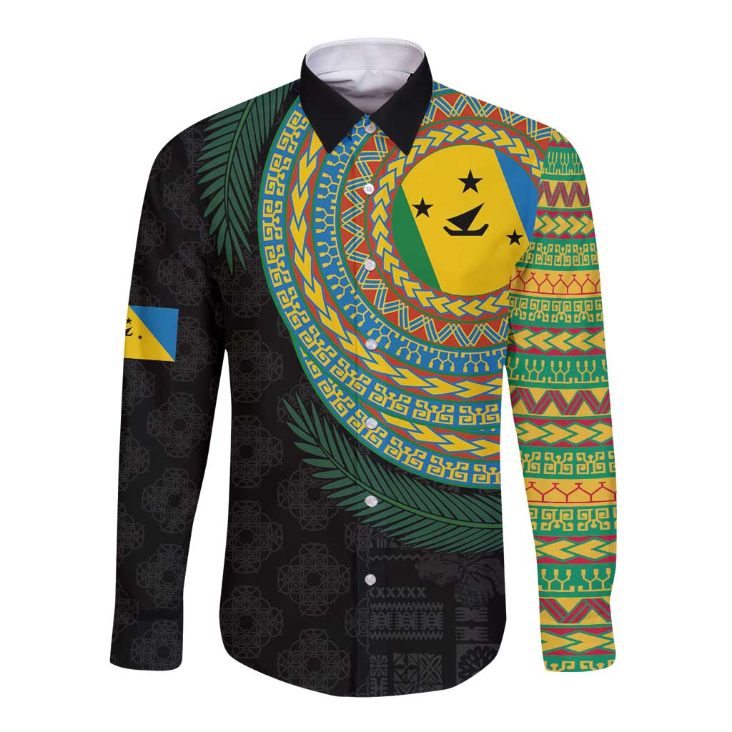 Malampa Tribal Tattoo with Namele Leaves Long Sleeve Button Shirt LT03 Unisex Black - Polynesian Pride