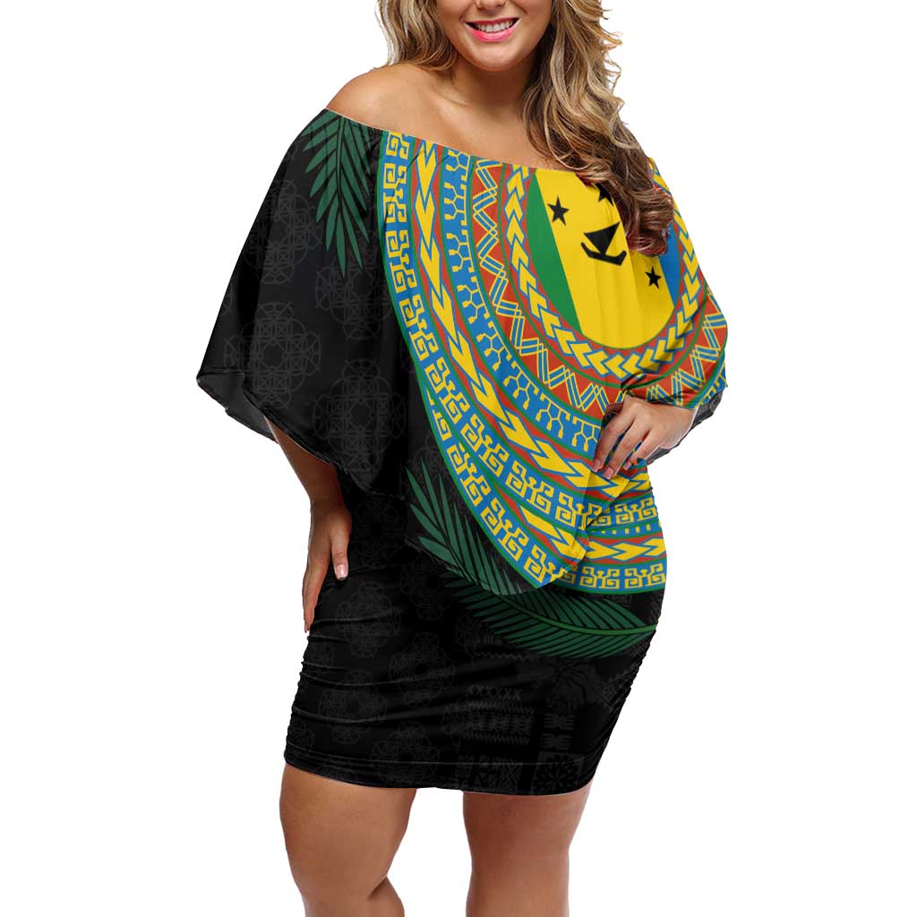 Malampa Tribal Tattoo with Namele Leaves Off Shoulder Short Dress