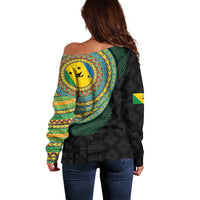 Malampa Tribal Tattoo with Namele Leaves Off Shoulder Sweater