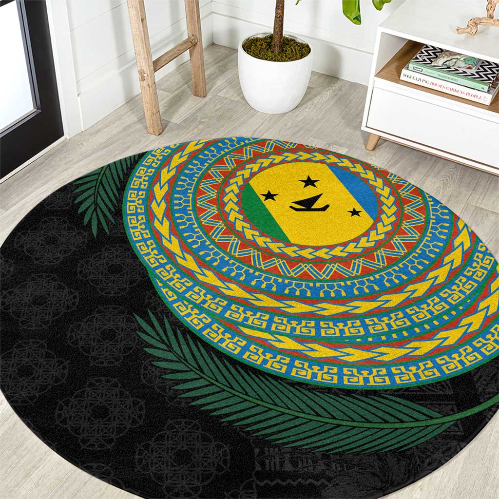 Malampa Tribal Tattoo with Namele Leaves Round Carpet