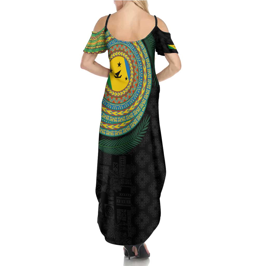 Malampa Tribal Tattoo with Namele Leaves Summer Maxi Dress