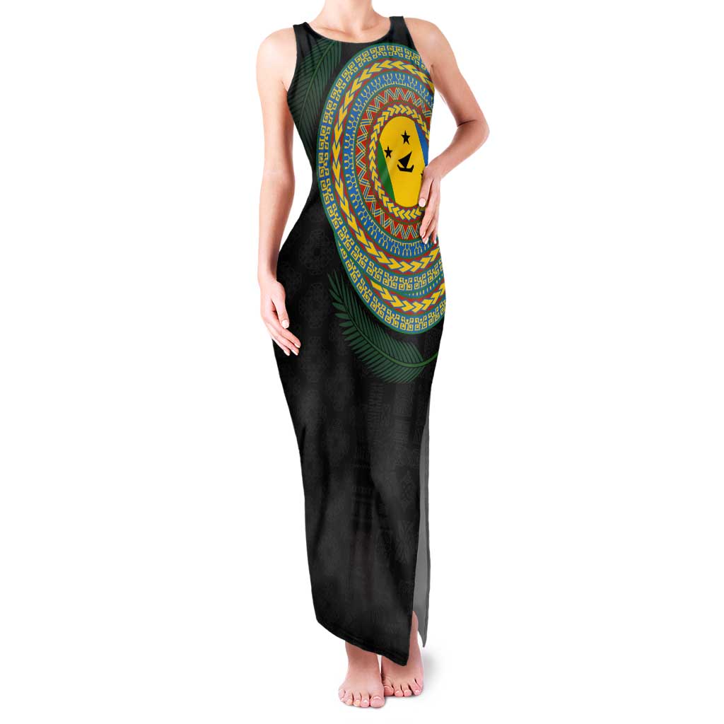 Malampa Tribal Tattoo with Namele Leaves Tank Maxi Dress