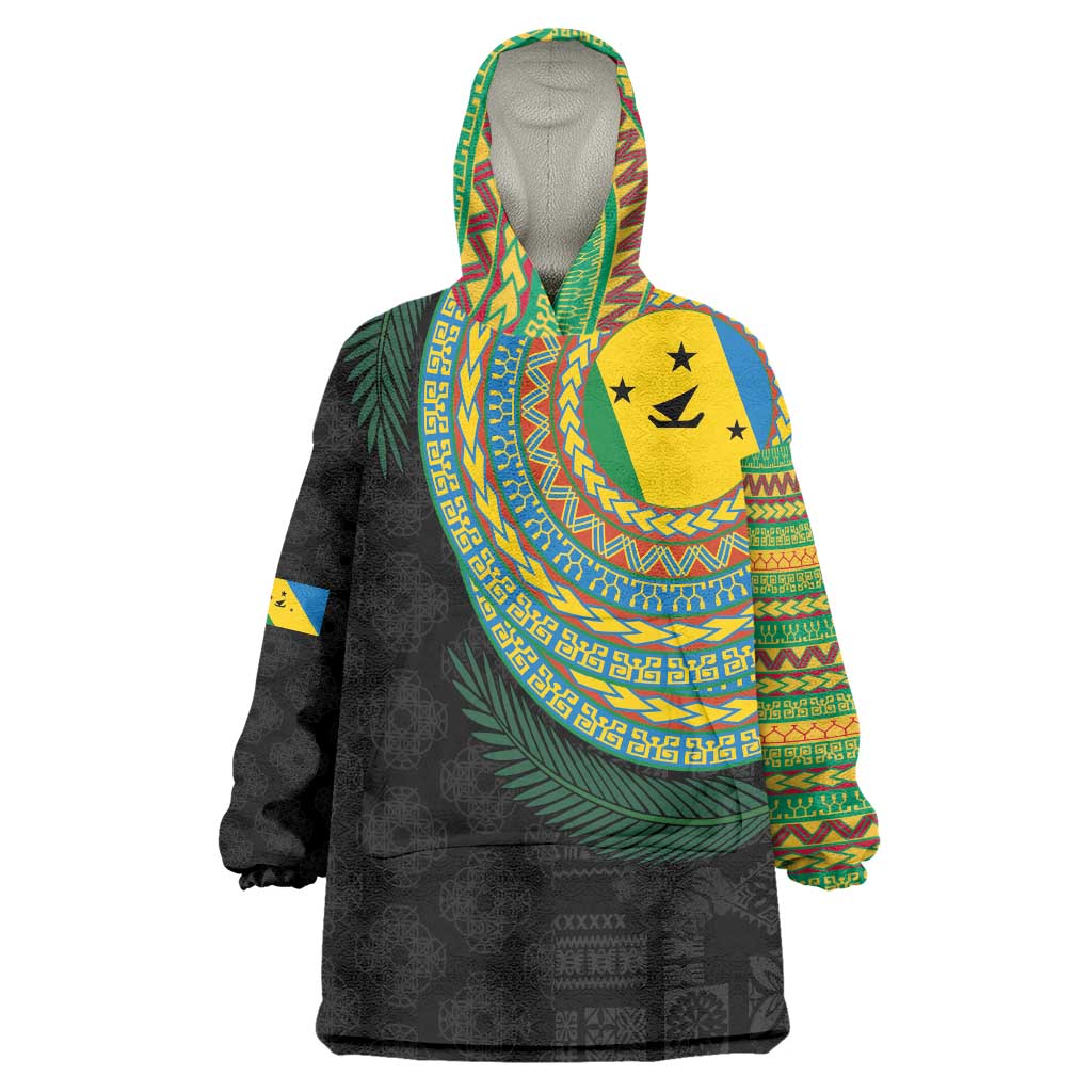 Malampa Tribal Tattoo with Namele Leaves Wearable Blanket Hoodie LT03 One Size Black - Polynesian Pride
