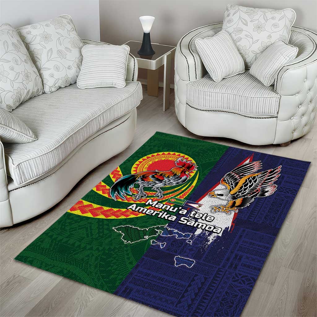 Manuʻa Islands and American Samoa Together Area Rug Rooster and Eagle Mascot National Map and Flag Style