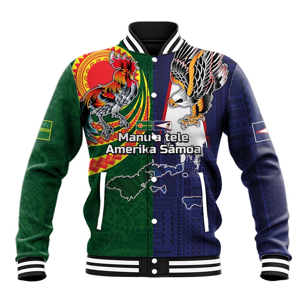 Manuʻa Islands and American Samoa Together Baseball Jacket Rooster and Eagle Mascot National Map and Flag Style