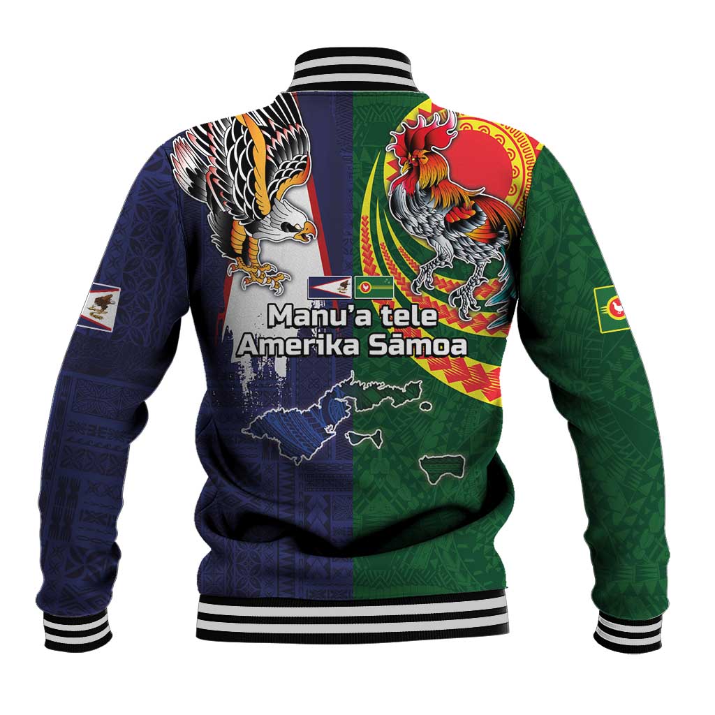 Manuʻa Islands and American Samoa Together Baseball Jacket Rooster and Eagle Mascot National Map and Flag Style