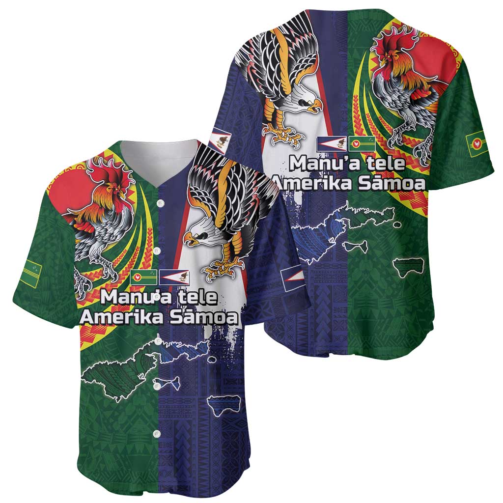 Manuʻa Islands and American Samoa Together Baseball Jersey Rooster and Eagle Mascot National Map and Flag Style