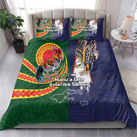 Manuʻa Islands and American Samoa Together Bedding Set Rooster and Eagle Mascot National Map and Flag Style