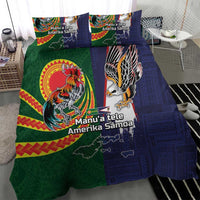 Manuʻa Islands and American Samoa Together Bedding Set Rooster and Eagle Mascot National Map and Flag Style