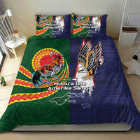 Manuʻa Islands and American Samoa Together Bedding Set Rooster and Eagle Mascot National Map and Flag Style