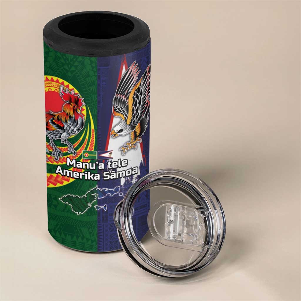 Manuʻa Islands and American Samoa Together 4 in 1 Can Cooler Tumbler Rooster and Eagle Mascot National Map and Flag Style