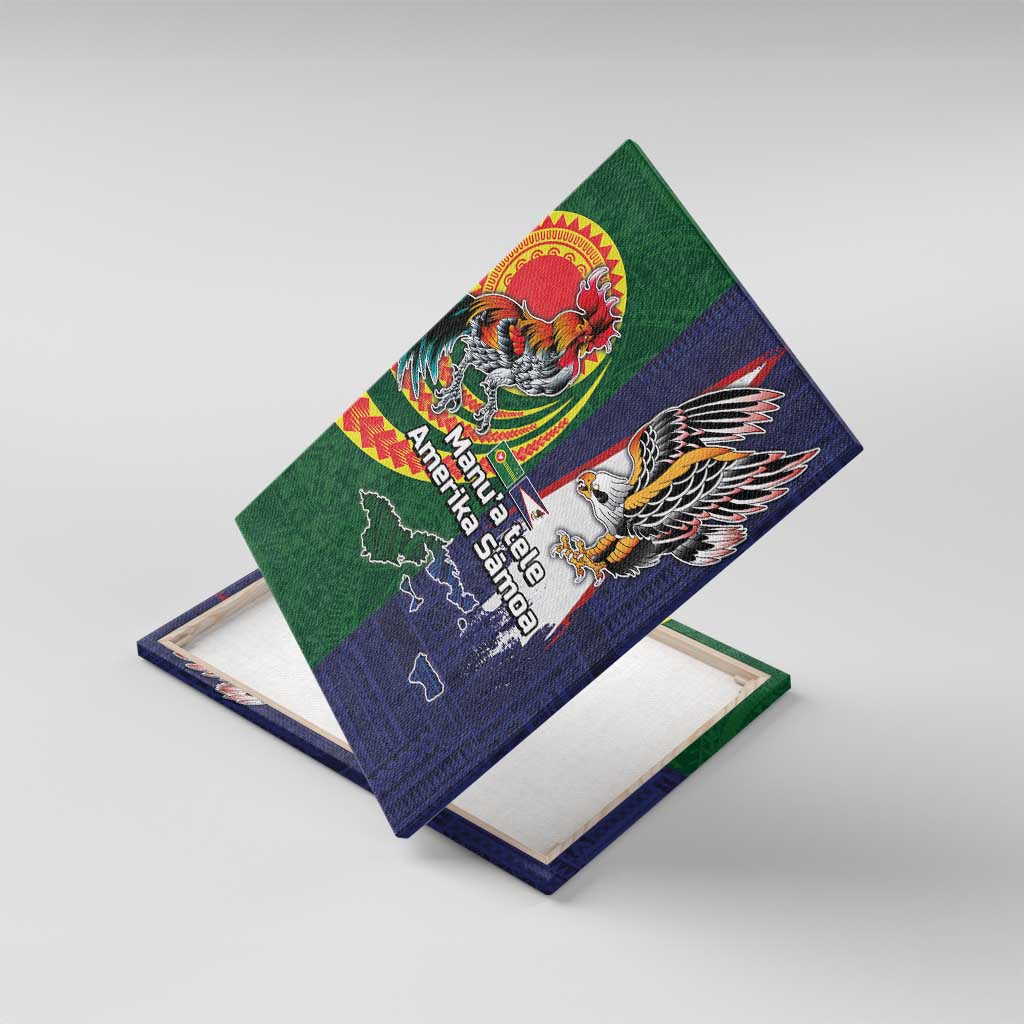 Manuʻa Islands and American Samoa Together Canvas Wall Art Rooster and Eagle Mascot National Map and Flag Style