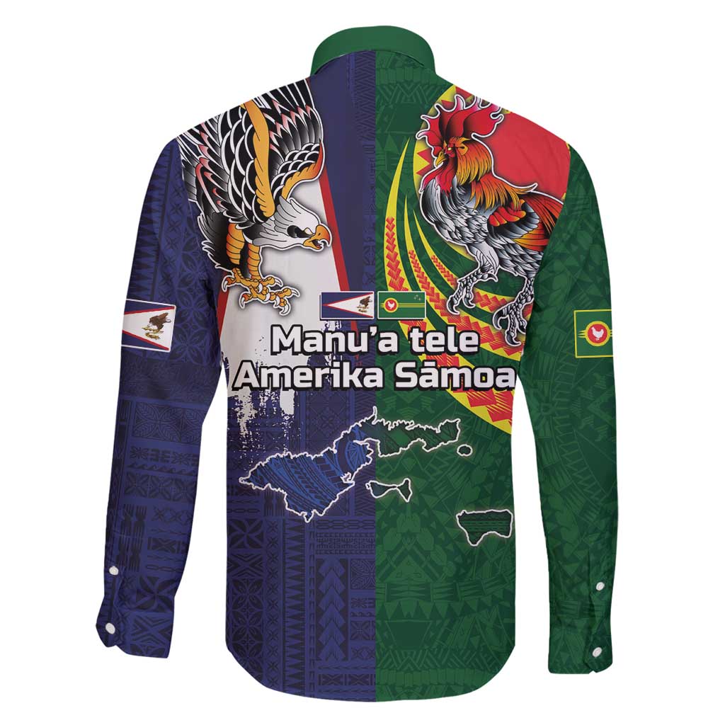 Manuʻa Islands and American Samoa Together Family Matching Long Sleeve Bodycon Dress and Hawaiian Shirt Rooster and Eagle Mascot National Map and Flag Style