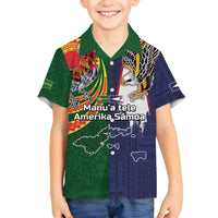 Manuʻa Islands and American Samoa Together Family Matching Long Sleeve Bodycon Dress and Hawaiian Shirt Rooster and Eagle Mascot National Map and Flag Style