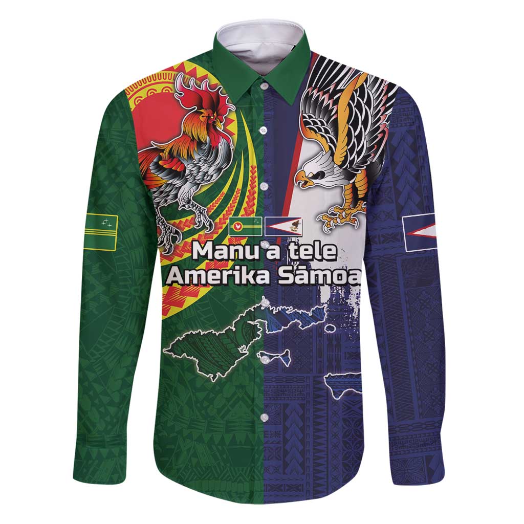Manuʻa Islands and American Samoa Together Family Matching Puletasi and Hawaiian Shirt Rooster and Eagle Mascot National Map and Flag Style