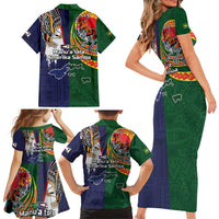 Manuʻa Islands and American Samoa Together Family Matching Short Sleeve Bodycon Dress and Hawaiian Shirt Rooster and Eagle Mascot National Map and Flag Style