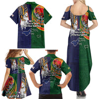 Manuʻa Islands and American Samoa Together Family Matching Summer Maxi Dress and Hawaiian Shirt Rooster and Eagle Mascot National Map and Flag Style